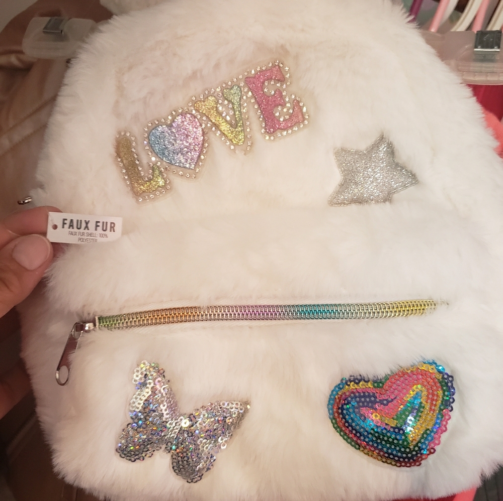 *NWT* Children place faux fur back pack